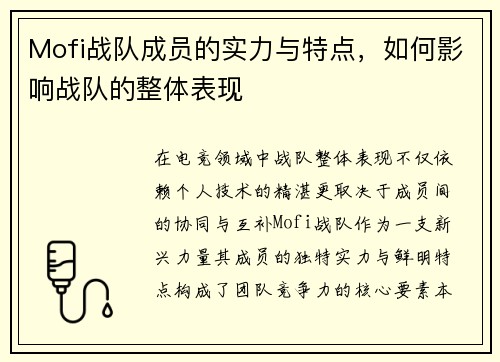 Mofi战队成员的实力与特点，如何影响战队的整体表现