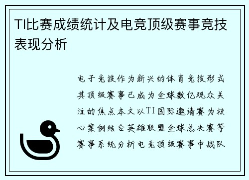 TI比赛成绩统计及电竞顶级赛事竞技表现分析